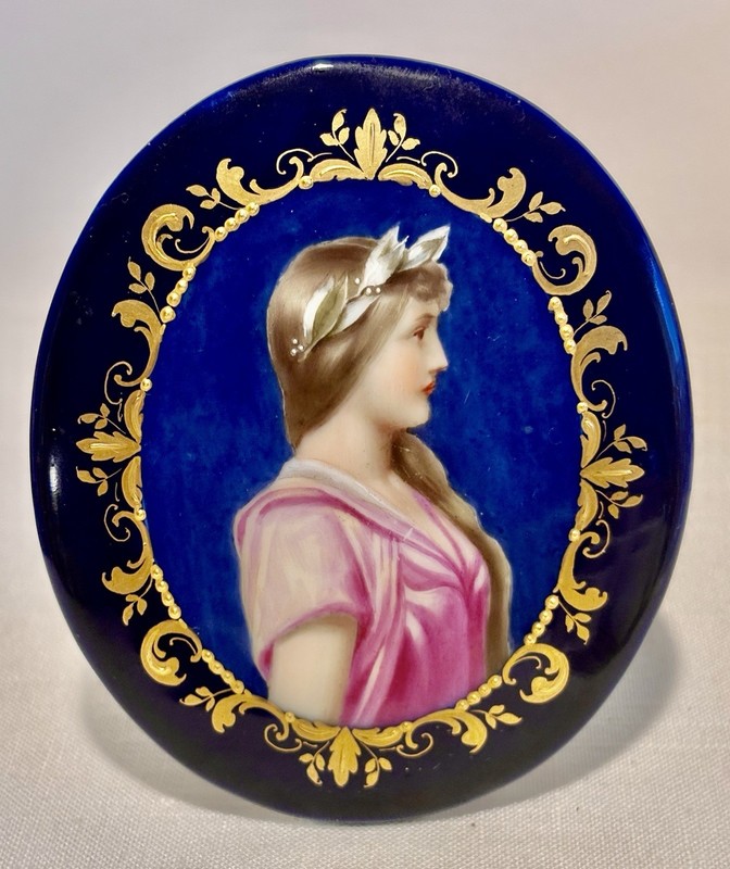 Superb Miniature KPM Type Porcelain Medallion / Plaque w/ Goddess , 19th Century