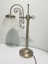 Vintage Art Nouveau Style  Bridge Arm Table Lamp Frosted  Shade Brass DECO 21"