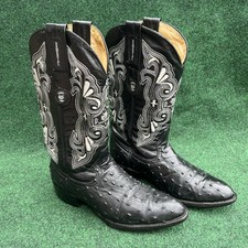 Rancho Semental Exotic Ostrich Leather Black Cowboy Western Boots Mens 9