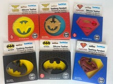 Bumkins Silicone Teether Pendant Lot Of 6 Batman, Superman, Wonder Woman New