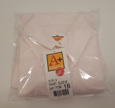 A+    Girls School Short Sleeve Button-Up Oxford Shirt  Size 16 Pink NEW!