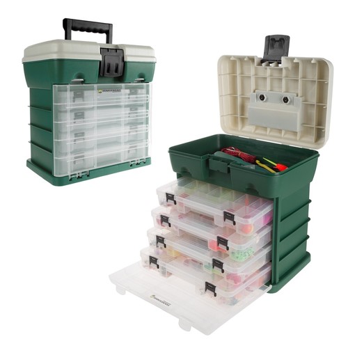 4 Drawer Portable Tackle Box Durable Fishing Storage Organizer W/ Compartments - Picture 2 of 38