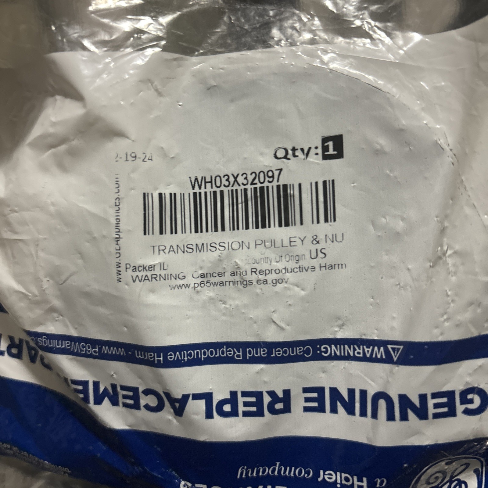 Genuine OEM GE Washer Transmission Pulley with Nut WH3X32097 WH03X32097 AP699