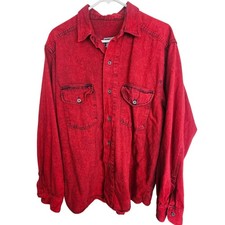 Vintage Calvin Klein Mens Red Stone Wash Denim Shirt Size Large Streetwear Indie