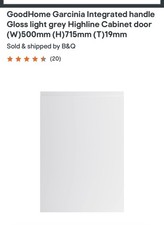 GoodHome Garcinia Integrated handle Gloss light grey door (W)500mm (H)715mm
