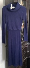 Alice & Olivia by Stacey Bendet Blue Wool Long Sleeve Cowl Neck Sweater Dress L