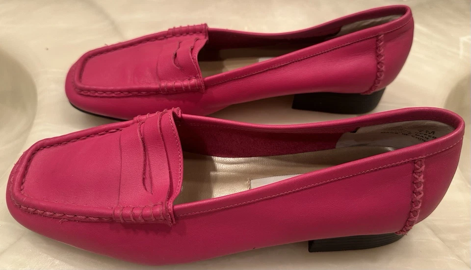 Annie Leather Penny Loafers Pink Women’s 7M Slip On Moc Style Flats - image 3 of 4