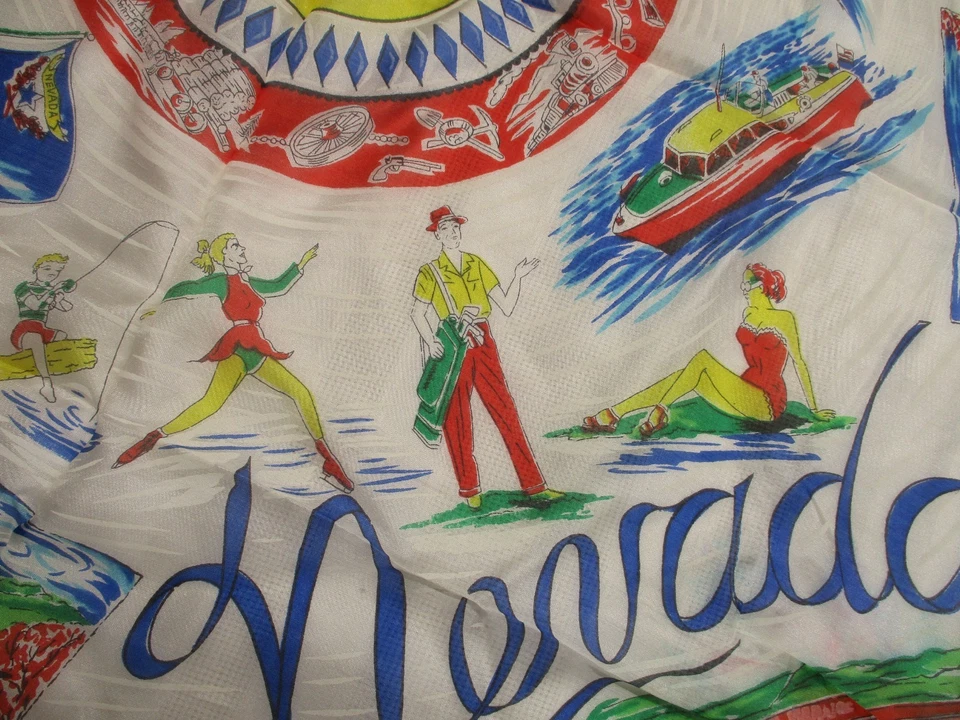VINTAGE NEVADA SILK SCARF "THE SILVER STATE" 1950s MADE IN JAPAN HAND ROLLED 30" - Image 4 of 4
