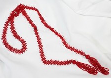 Vtg Glass Beaded Belt Sash Red Art Deco Dangle Scarf Necklace Flapper 50s 60s
