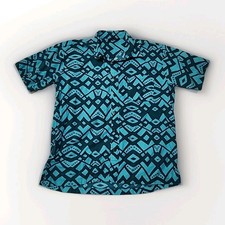 Tribal Origin Hawaiian Shirt Men's XL Geometric Button Short Sleeve Turquoise