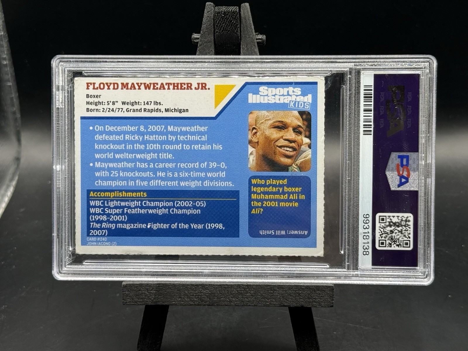 2008 Sports Illustrated for Kids Series 4 Floyd Mayweather Jr. #240 RC AUTO PSA view 3
