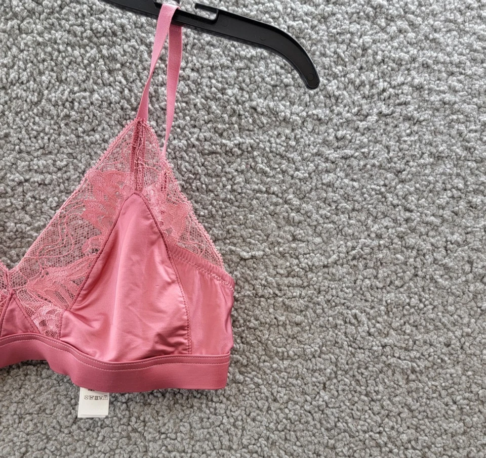 Sutiã feminino Hanro acabamento de renda macio copo XS/2/4 vinho rosa gancho e fecho para os olhos - Imagem 4 de 4