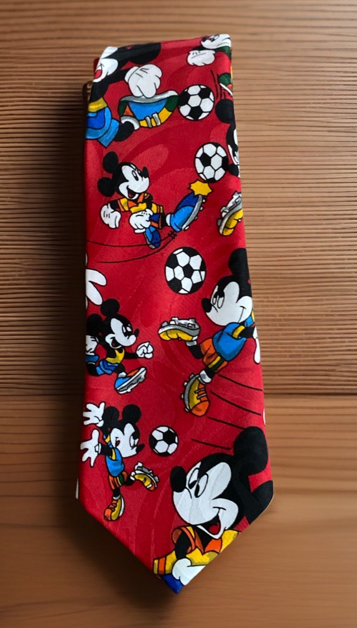 VTG Necktie Disney Mickey Mouse Soccer Sports Tie 100% Poly Red Made in USA