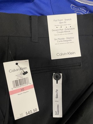 Calvin Klein Pantalón de vestir bi-stretch de frente lisa para niño, ajuste
