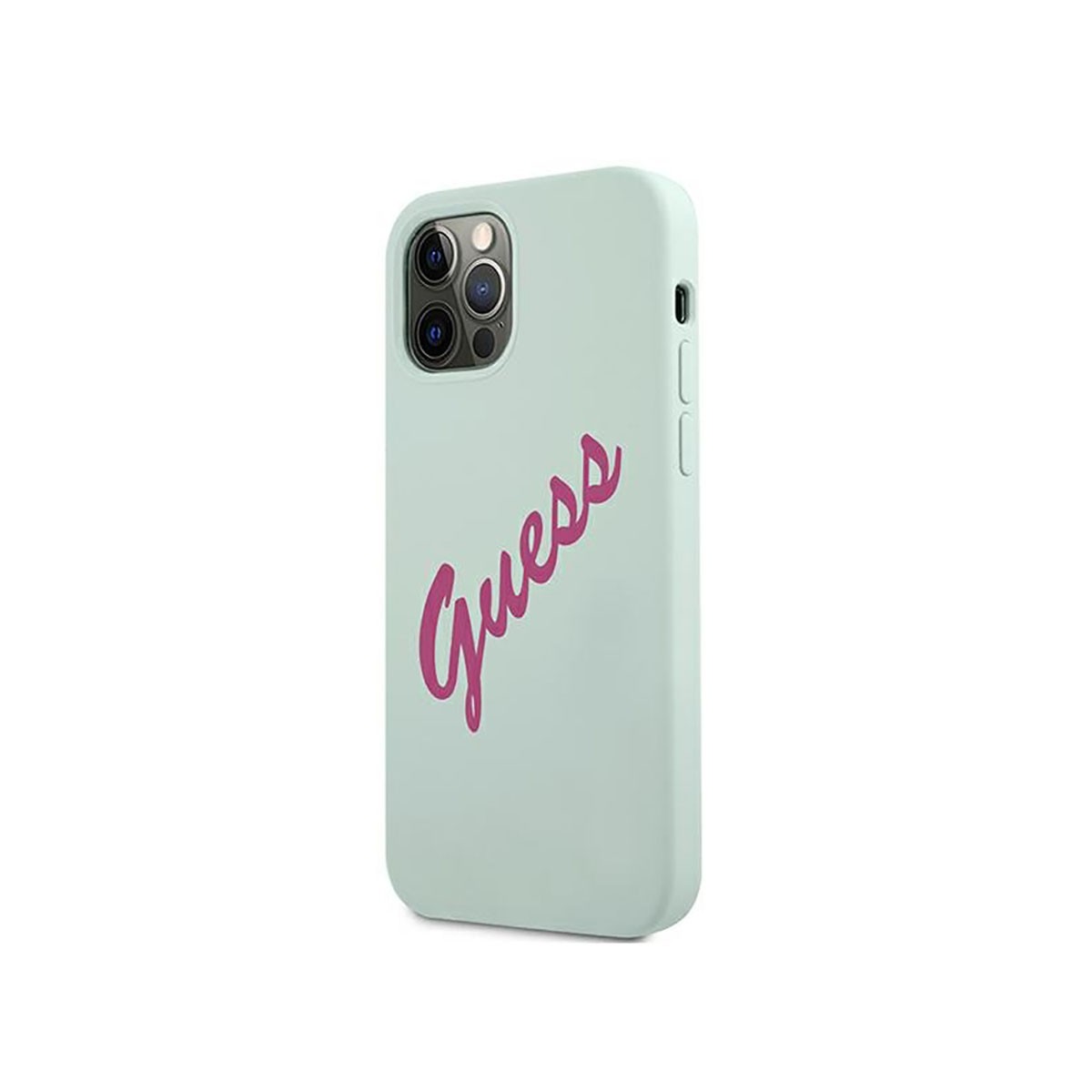 Coque silicone iPhone 12 Pro Guess bleu antichoc en TPU souple vintage