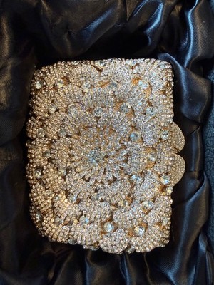 Off Park Collection Crystal Floral Clutch Gold Tone Evening Bag Chain Strap NWOT