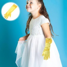  1 Pair Flower Girl Gloves Long Satin Bowknot Dress Gloves for Wedding Evening