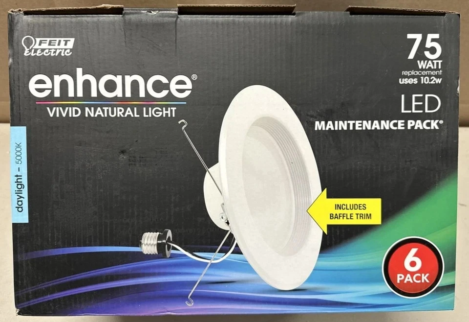 6-Pack Feit Electric 5/6 in Integrated LED Retrofit Recessed Light Trim Dimmable - Image 3 of 4