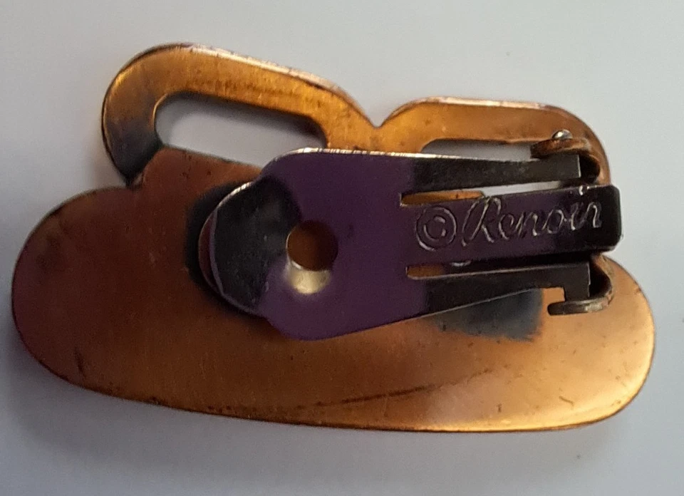 Pendientes de clip modernos de mediados de siglo vintage de cobre marcado Renoir Foto 3 de 3