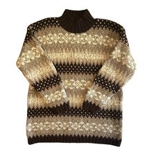 VTG Jones New York Sport Hand Knit Brown, Tan, Cream Fair Isle Sweater - Medium