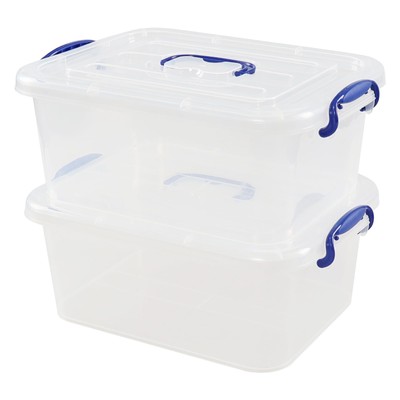 8 L Clear Storage Latch Box with Handle, 2-Pack Plastic Storage Boxes