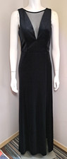 NWT Nightway Black Velvet Gown Size 10 Mesh Panel Thigh-High Slit V-back Glamor