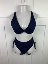 Athleta 38 D DD XL Swim Bikini Set Navy Blue Underwire Side Tie