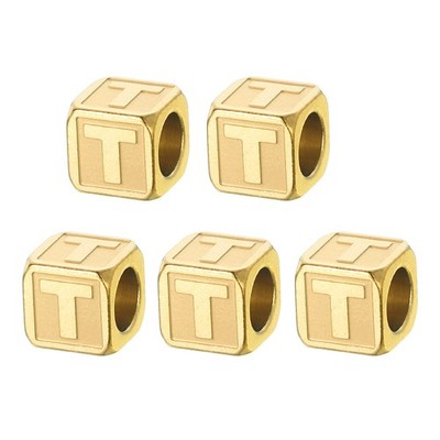 Stahlperlen Buchstaben, 5 Stück große Charm Metall quadratische Buchstaben, T, Gold
