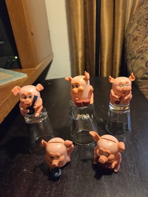 Vintage Set Of 5 Germany Kinder Egg Surprise Pigs