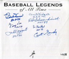 Phil Rizzuto Curt Gowdy Phil Niekro George Kell Plus 3 HOF Signed Autograph JSA