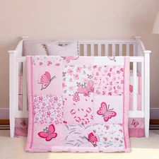 3 Pieces Butterfly Nursery Crib Bedding Set for Girls, Standard Size Bedding ...