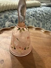 Fenton Pink Satin Hand Painted Signed Dragonfly and Flowers 7 Inch Glass Bell