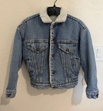 Levi s Vintage Youth Sherpa Trucker Denim Jacket Blue Sherpa Lined Size M Boys