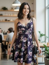 Francesca’s mi ami Purple & Pink Floral Fit & Flare Mini Sundress Size XXS