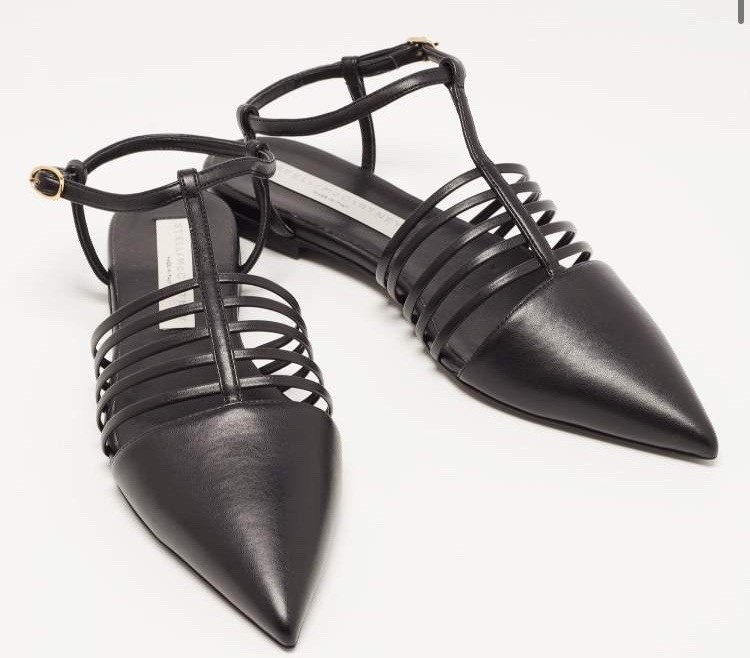 APL Scarpe sandali piatti stella mccartney neri gabbia cinturino alla caviglia taglia 39 cinturino a punta