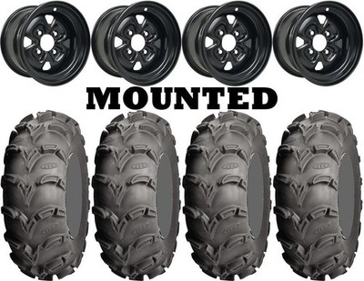 Kit 4 ITP Mud Lite XL Tires 26x9-12/26x10-12 on Moose 120X Black Wheels IRS