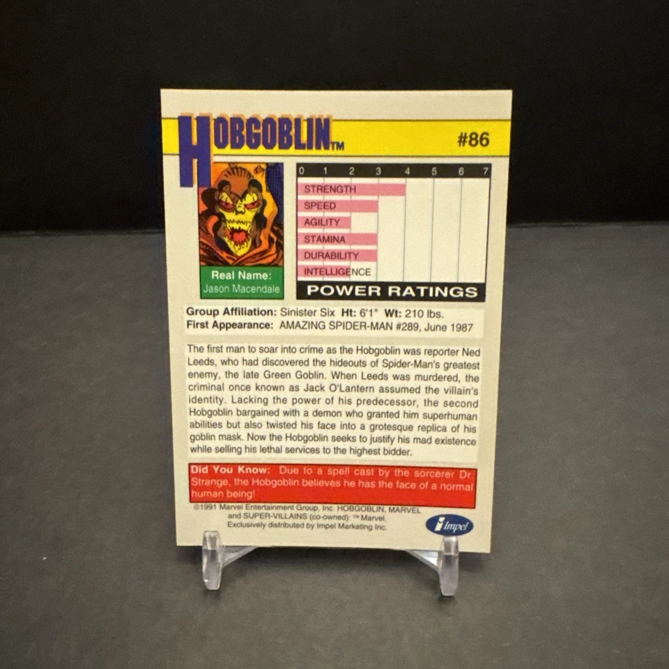 1991 Impel Marvel Universe Super Heroes - #86 HOBGOBLIN EX/NM - Image 2 of 2