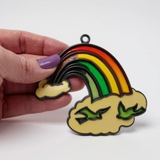 Vintage Rainbow Clouds Doves Suncatcher Stained Glass Style Window Hanging Decor
