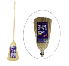 SMARTLINK Hard Straw Broom with Wooden Handle Durable Cleaning Tool for Home and