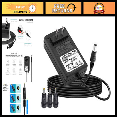 15V 2A AC Adapter Charger, 100-240V Input, DC 15V 30W Power Supply, 6FT Cord