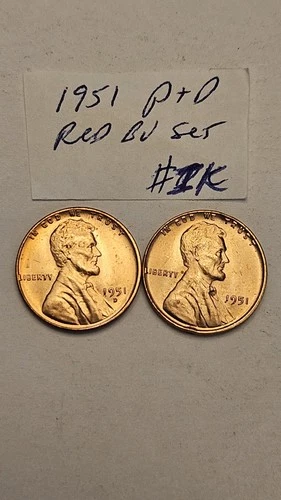 wheat penny 1951 P & D SET NICE RED BU 1951-D,1951-P LOT UNC LINCOLN CENT