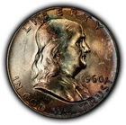 1960 50c Franklin Silver Half Dollar - PQ Rainbow Crescent Toning - SKU-H3757