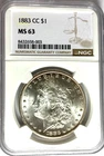 1883 CC $1 Morgan Silver One Dollar MS63 NGC Carson City