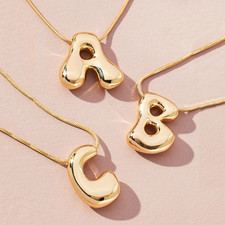 Gold Bubble Letter Initial Necklace Stainless Steel Women US