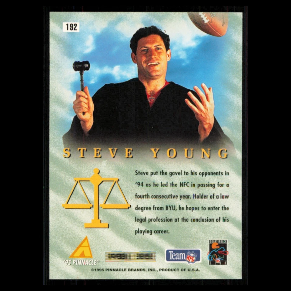 Steve Young #192 1995 Pinnacle San Francisco 49ers Football Card NFL NM - Image 2 of 3