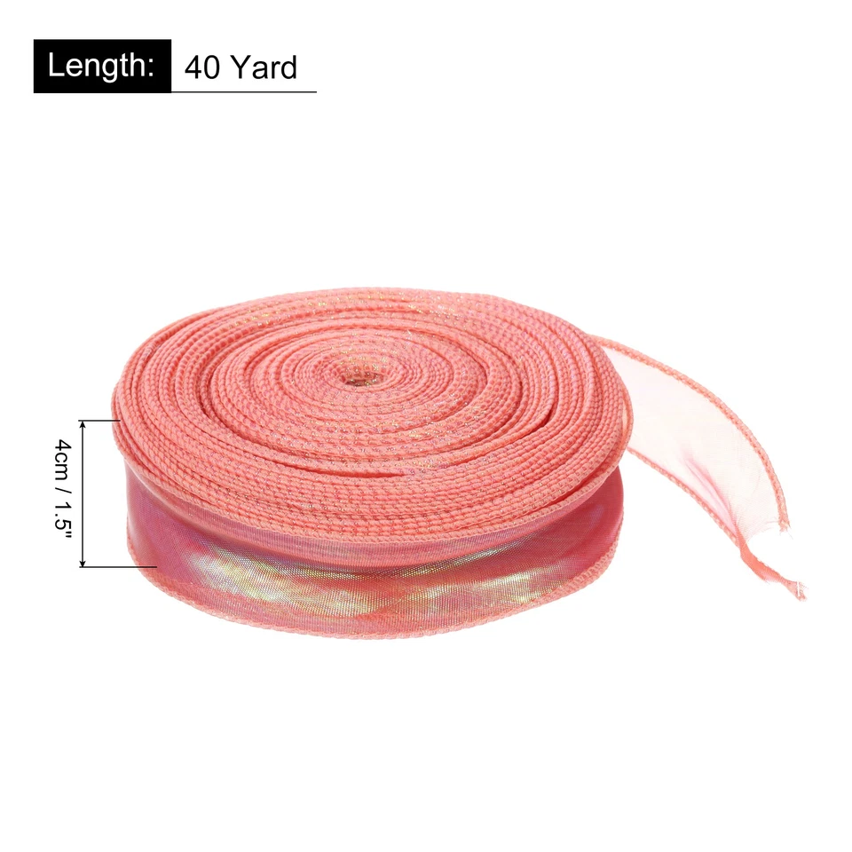 1 1/2" Wide Sheer Wired Organza Ribbon Chiffon Ribbons 40 Yard Red - Image 2 of 4