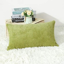 Cozy Striped Corduroy Pillow Covers Super Soft Decorative 12x20 Apple Green