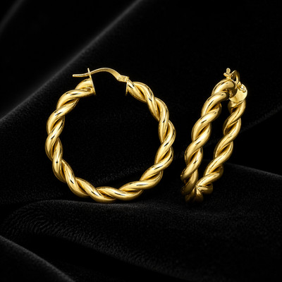 Geflochtene Creolen 9 kt Gelbgold 375 gepunzt 15 mm - 30 mm Durchmesser