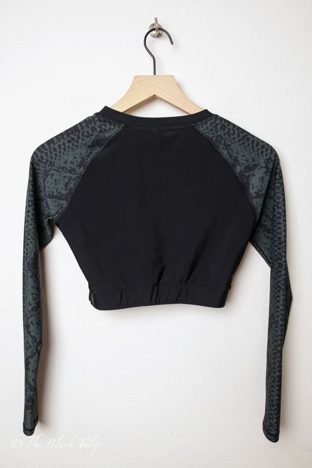 Rash Guard укороченный топ с длинным рукавом черный зеленый змея XS резинке плавать серфинга Activewear - Изображение 2 из 4