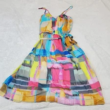Trina Turk Colorful Party Artsy Occasion Multicolor Spaghetti Strap Silk Dress 4